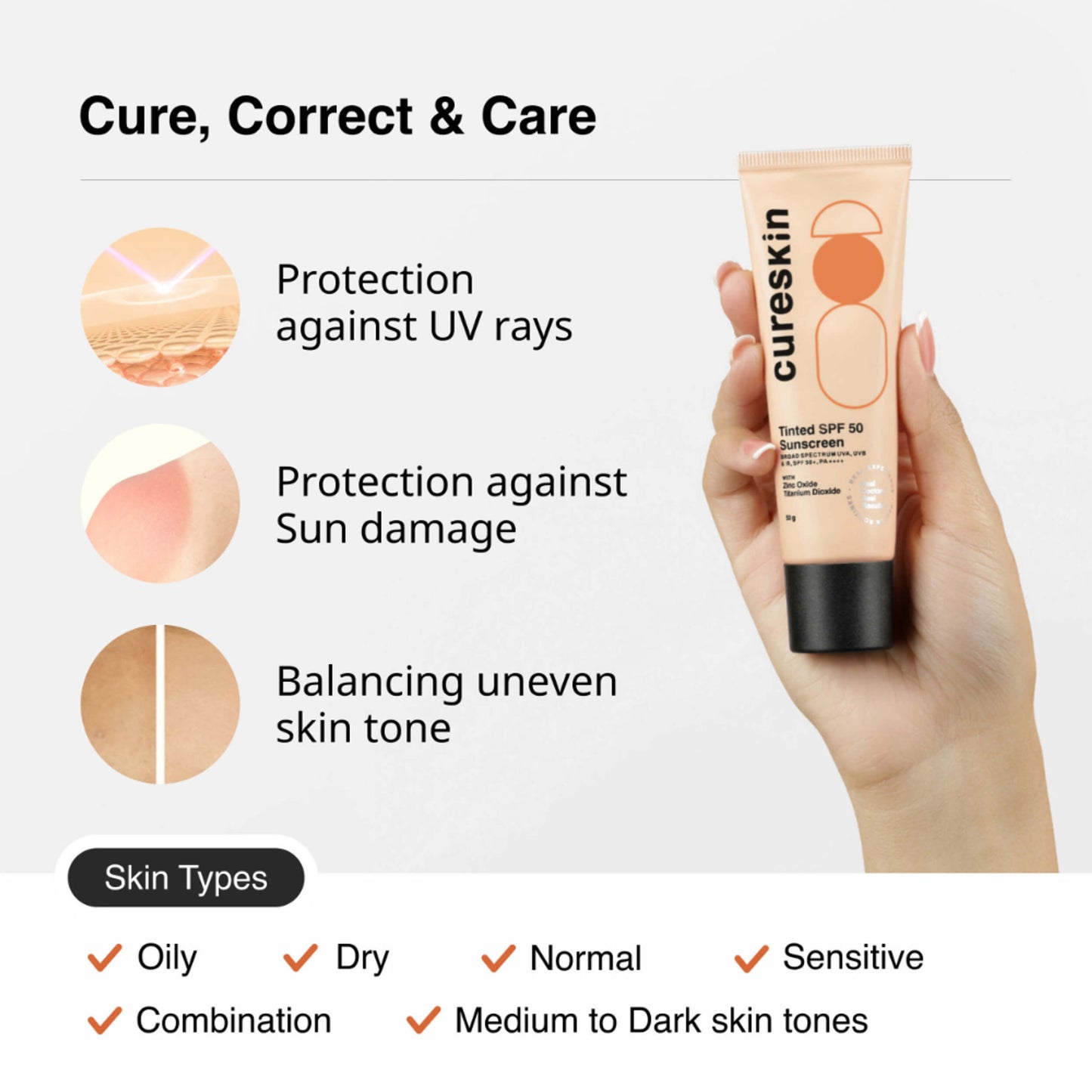 Cureskin Mineral Sunscreen Matte Finish Tinted SPF 50 PA++++ Broad Spectrum UVA, UVB & IR