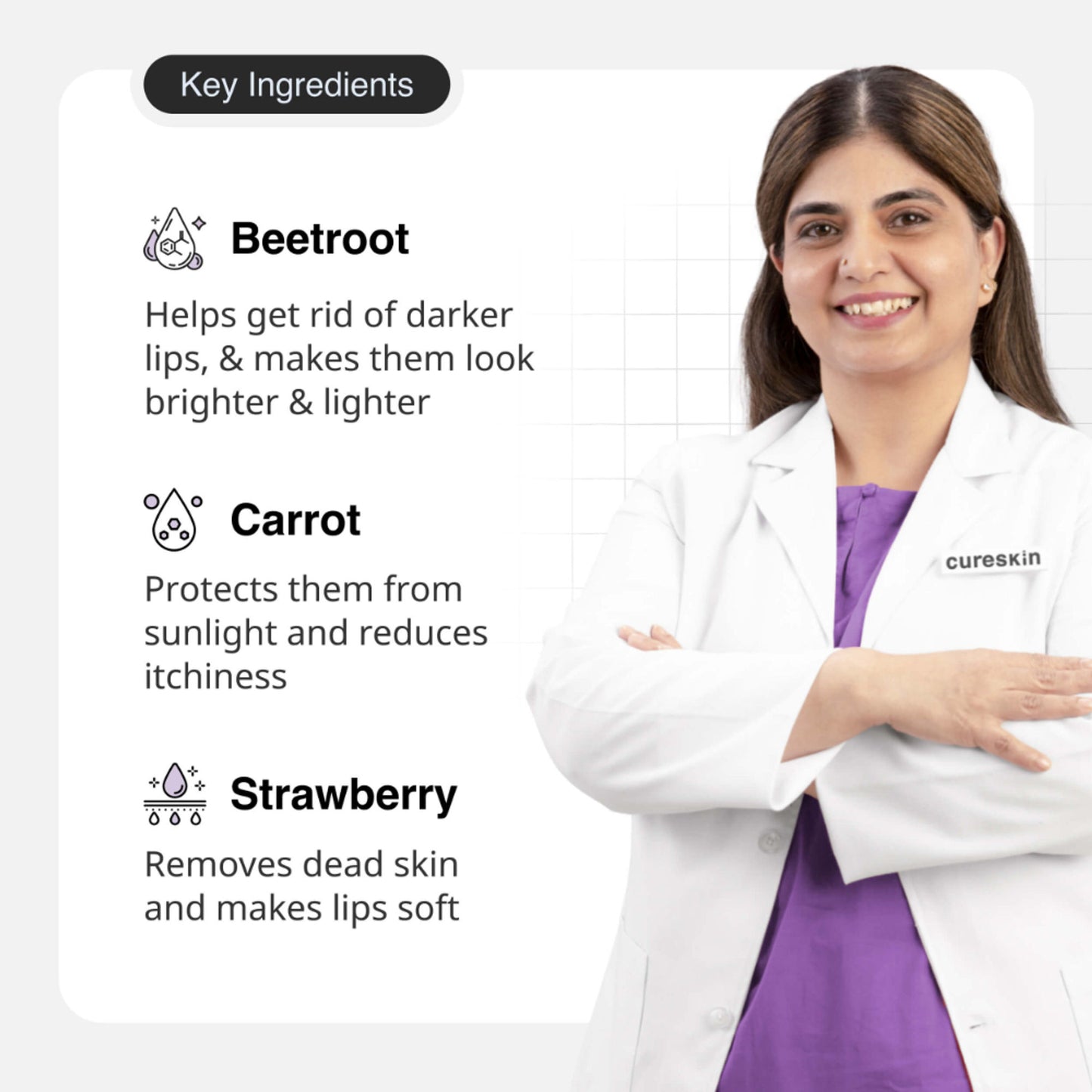 Cureskin Tinted Lip Balm With Beetroot, Carrot & Strawberry