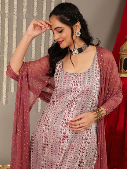 Indyancart VA Women's Shoulder Straps Woven Printed Straight Kurta & Trouser With Dupatta