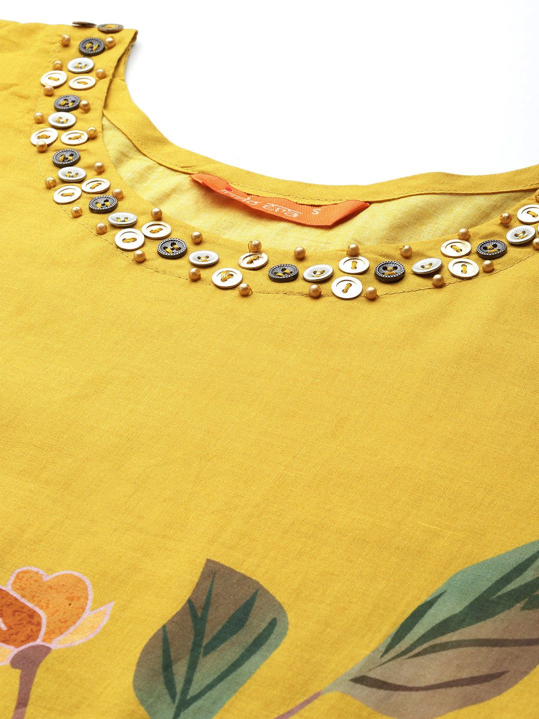Dhiyona IE Floral Printed Beads & Stones Pure Cotton Kurta With Trousers & Dupatta