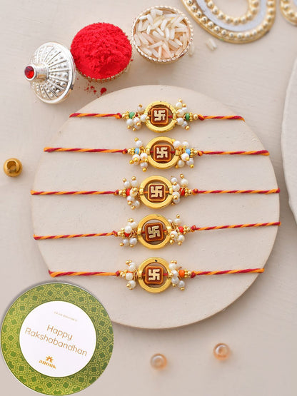 Anouk Set of 5 Gold-Toned Beaded Thread Rakhi