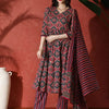 Indyancart SN Women's Embroidered Pure Cotton A-Line Kurta & Trousers With Dupatta