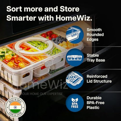 HomeWiz Fridge Storage Containers 3300ml 4-Grid Pack of 2