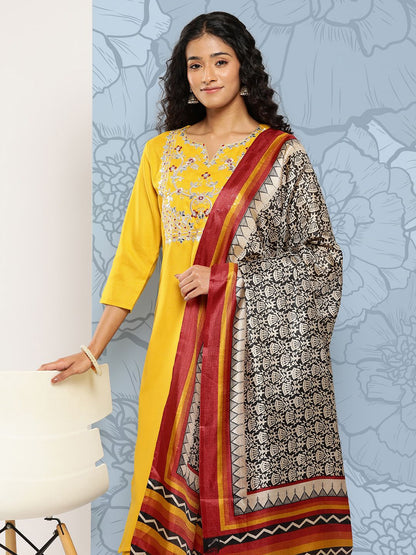 Indyancart VA Women's Floral Embroidered Regular Gotta Patti Kurta with Trousers & With Dupatta