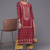 Indyancart IE Women Maroon Ethnic Motifs Printed Kurta with Palazzos