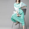 Dhiyona IE Women Sea Green & Golden Embroidered Kurta with Trousers & Dupatta