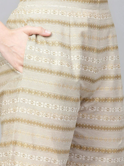 Dhiyona IE Women Mustard & Beige Printed Kurta with Palazzos & Dupatta