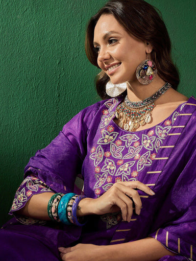 Indyancart SN Women's Embroidered Straight Kurta With Trouser & Dupatta