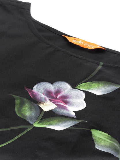 Indyancart IE Floral Printed Pure Cotton Kurta With Trousers & Dupatta