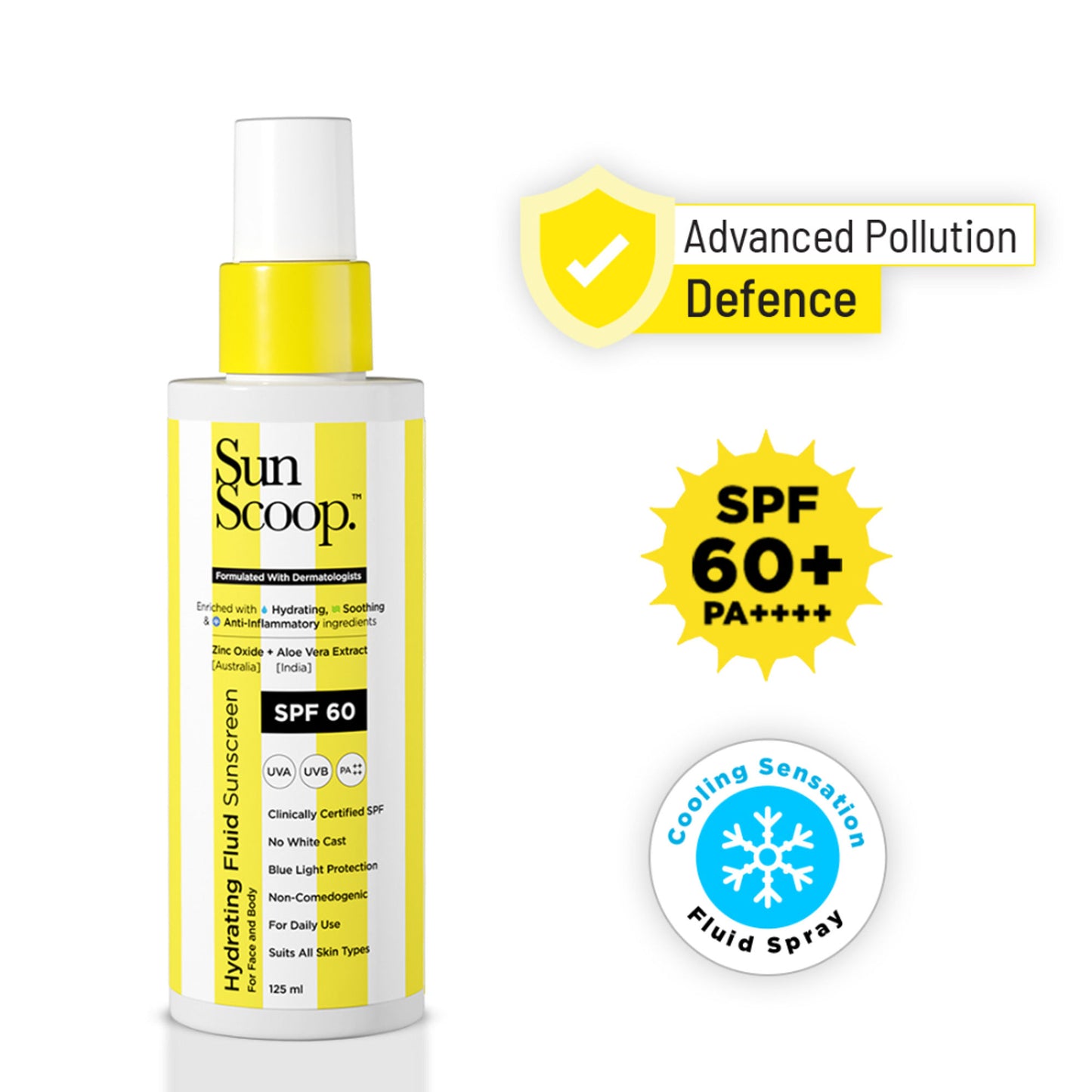 Sunscoop Hydrating Fluid Sunscreen for Face and Body SPF 60 PA++++ In-Vivo Tested Cooling Sensation