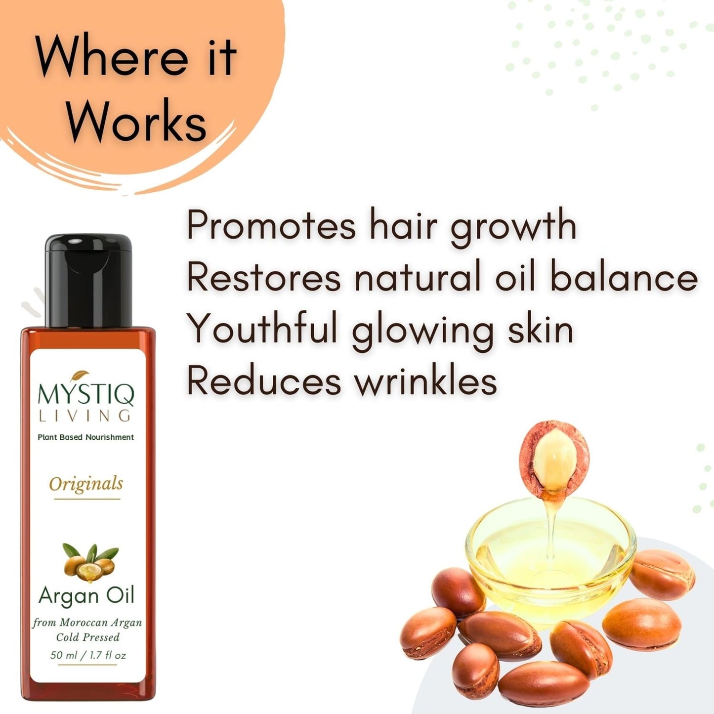 Mystiq Living Moroccon Argan Oil 100% Pure Cold Pressed for Frizz Control of Hair, Beard & Face Care