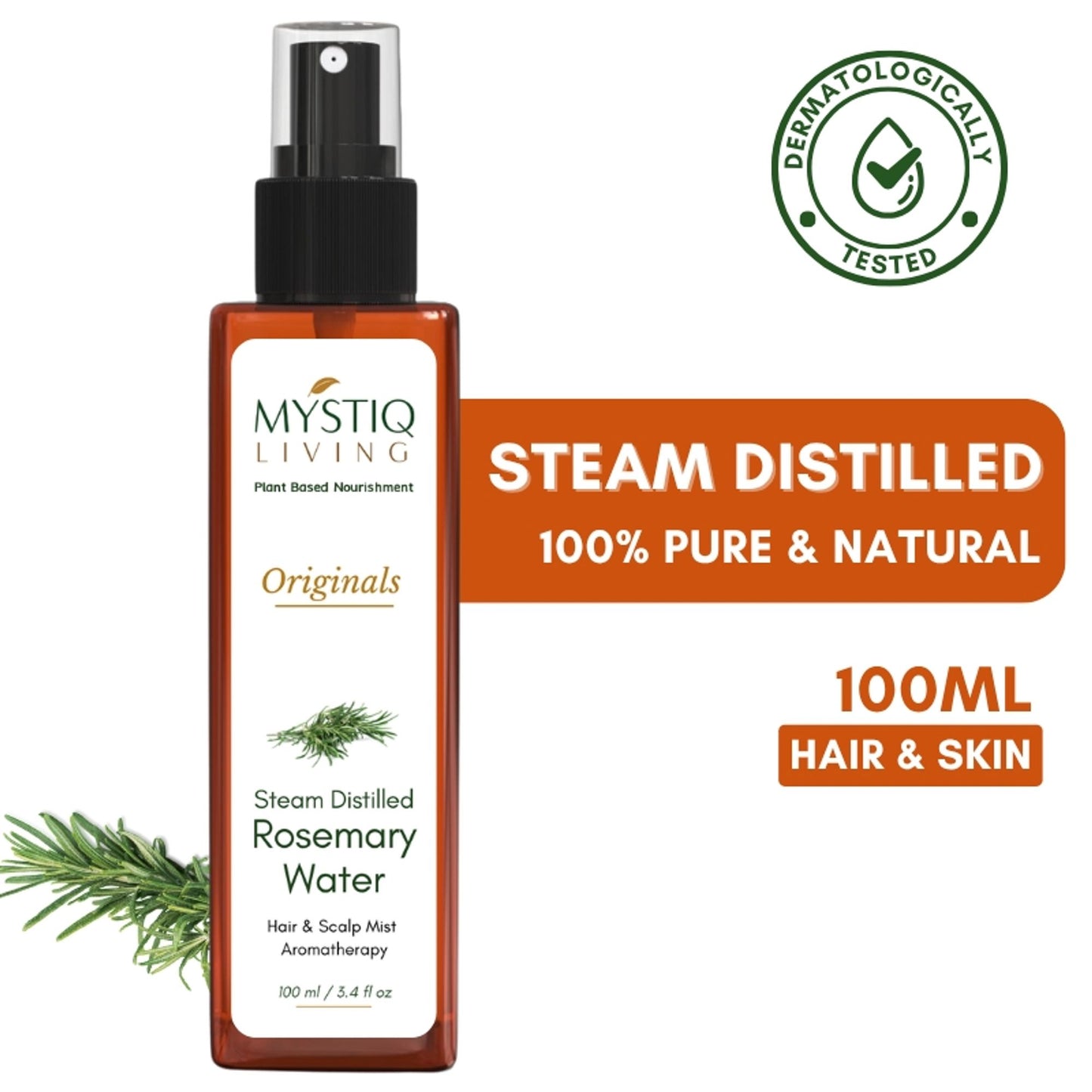 Mystiq Living Rosemary Water Hair Spray, Promotes Hair Growth, Anti Frizz & Damage Control