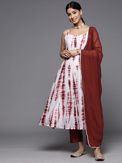 Indyancart VA Women'sDyed Anarkali Kurta With Trousers & With Dupatta