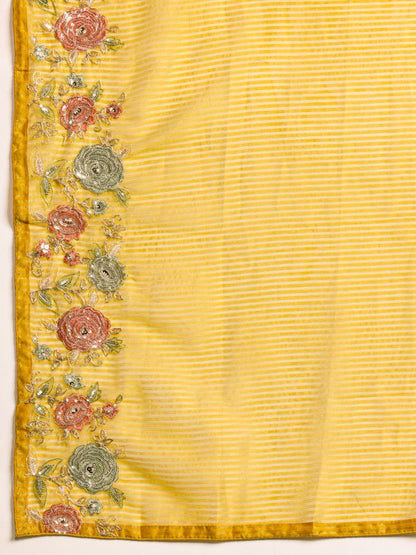 Indyancart IE Floral Embroidered Sequinned Kurta With Trousers & Dupatta