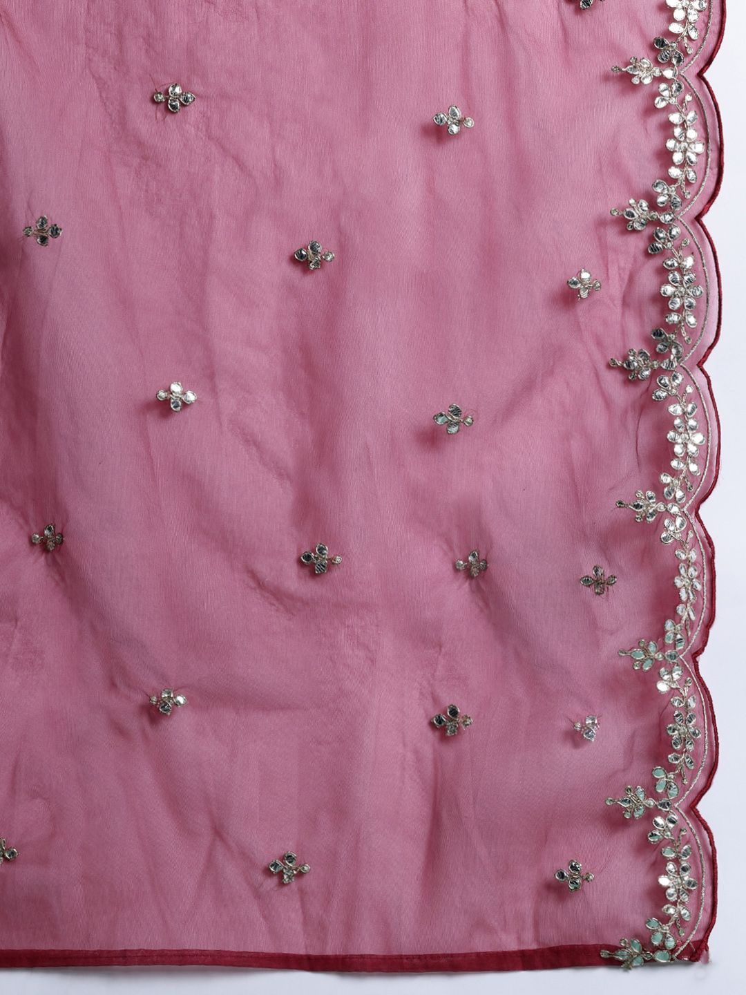 Indyancart IE Ethnic Motifs Embroidered Gotta Patti Kurta With Trousers & Dupatta