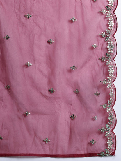 Indyancart IE Ethnic Motifs Embroidered Gotta Patti Kurta With Trousers & Dupatta