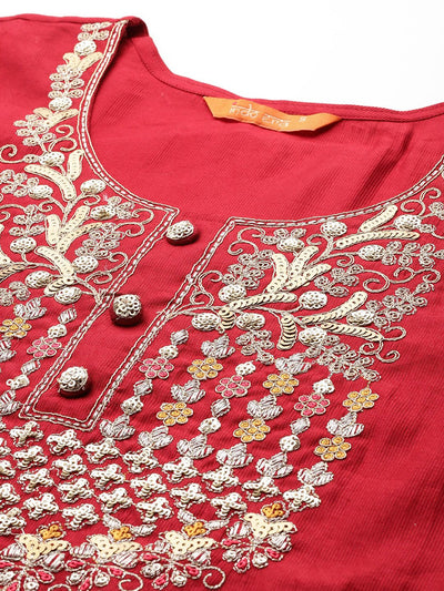 Indyancart IE Ethnic Motifs Embroidered Regular Sequinned Liva Kurta with Trousers & Dupatta