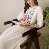 Dhiyona IE Floral Yoke Design Tie-Up Neck Thread Work Pure Cotton A-Line Kurta With Trouser