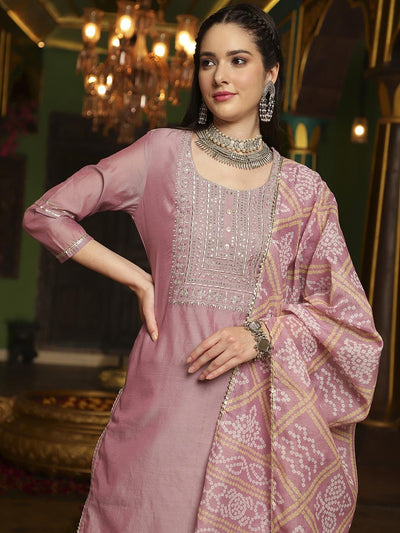 Indyancart SN Women's Embroidered Straight Kurta With Trouser & Dupatta Set