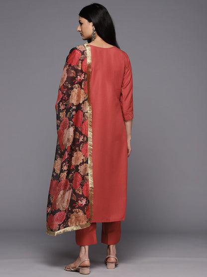 Indyancart VA Women'sEthnic Motifs Embroidered Thread Work Kurta With Trousers & With Dupatta