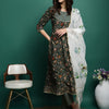 Dhiyona SN Women's Floral Printed Pure Cotton A-Line Kurta With Trousers & Dupatta