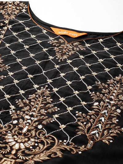Indyancart IE Ethnic Motifs Embroidered Zari Liva Kurta with Trousers & With Dupatta