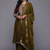 Dhiyona VA Women'sFloral Embroidered Zari Panelled Kurta With Palazzos & Dupatta