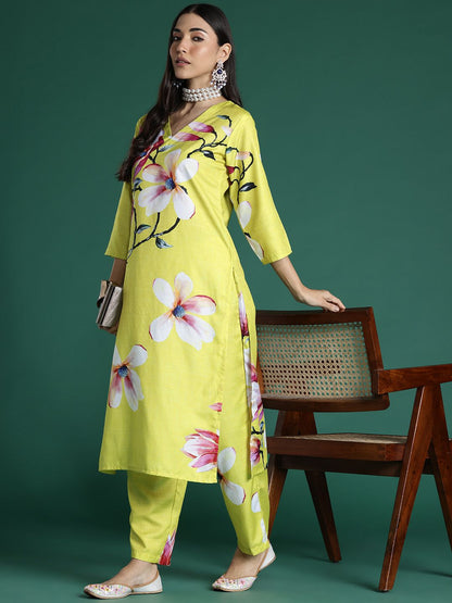 Indyancart IE Floral Printed Kurta with Trousers