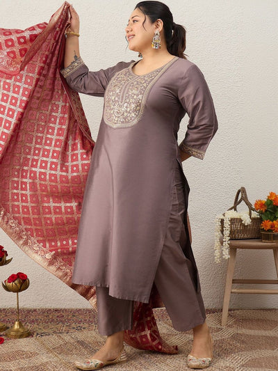 Indyancart Women's Ethnic Motifs Embroidered Regular Sequinned Kurta with Palazzos & With Dupatta