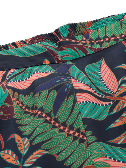 Indyancart IE Women Green & Navy Blue Floral Printed Co-Ords