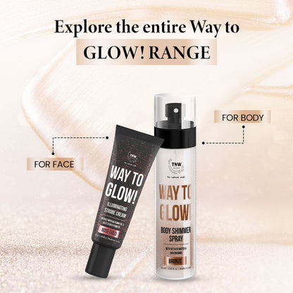 TNW The Natural Wash glow body shimmer spray with hydrating formula and improved skin texture, shown in the image.