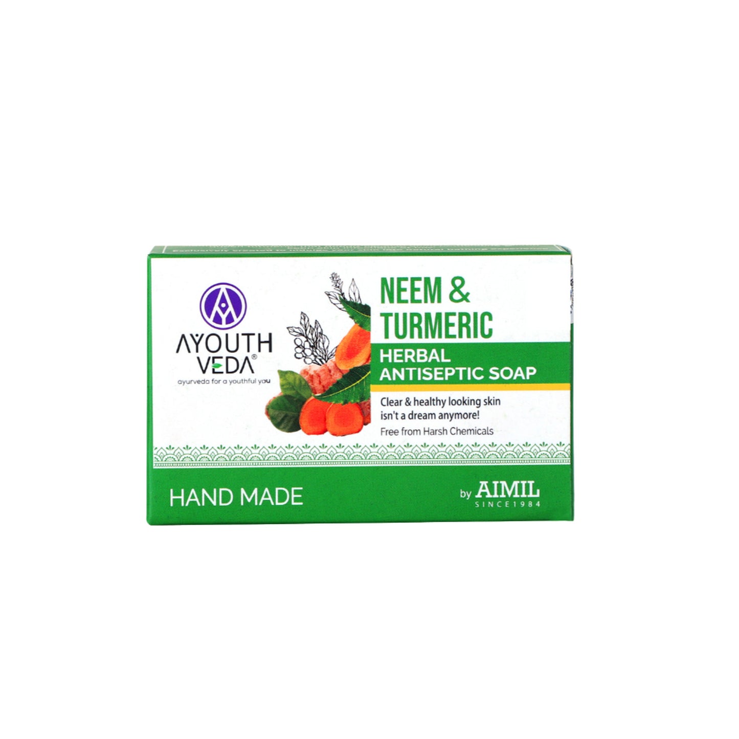Ayouthveda Neem & Turmeric Herbal Antiseptic Soap to Deep Clean & Reduce Acne for Clear Skin