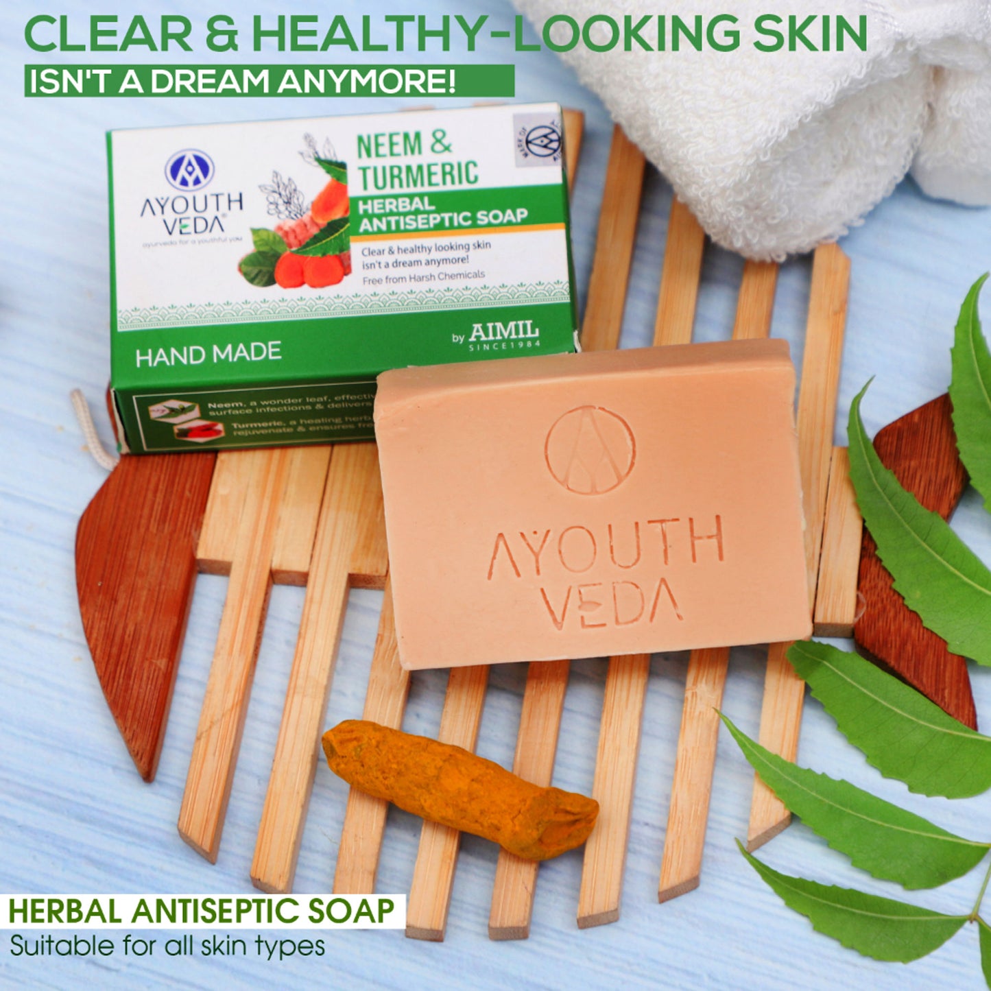 Ayouthveda Neem & Turmeric Herbal Antiseptic Soap to Deep Clean & Reduce Acne for Clear Skin