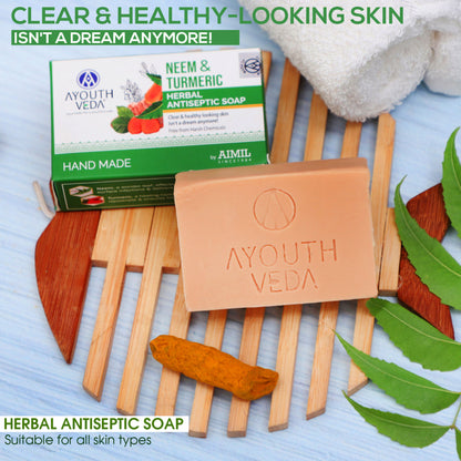 Ayouthveda Neem & Turmeric Herbal Antiseptic Soap to Deep Clean & Reduce Acne for Clear Skin