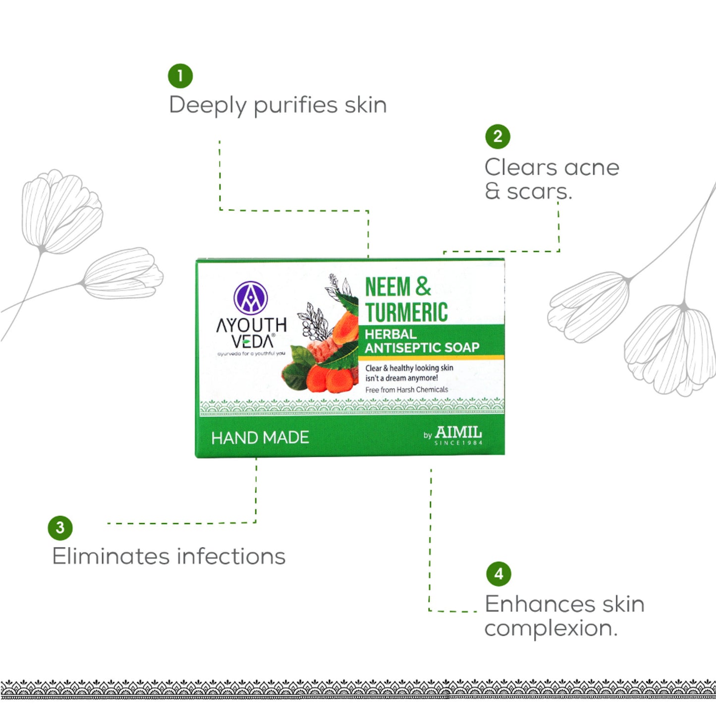 Ayouthveda Neem & Turmeric Herbal Antiseptic Soap to Deep Clean & Reduce Acne for Clear Skin