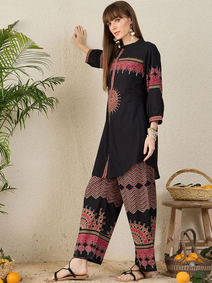 Women Ethnic Motifs Regular A-Line Pure Cotton Kurta with Palazzos Kurta Sets