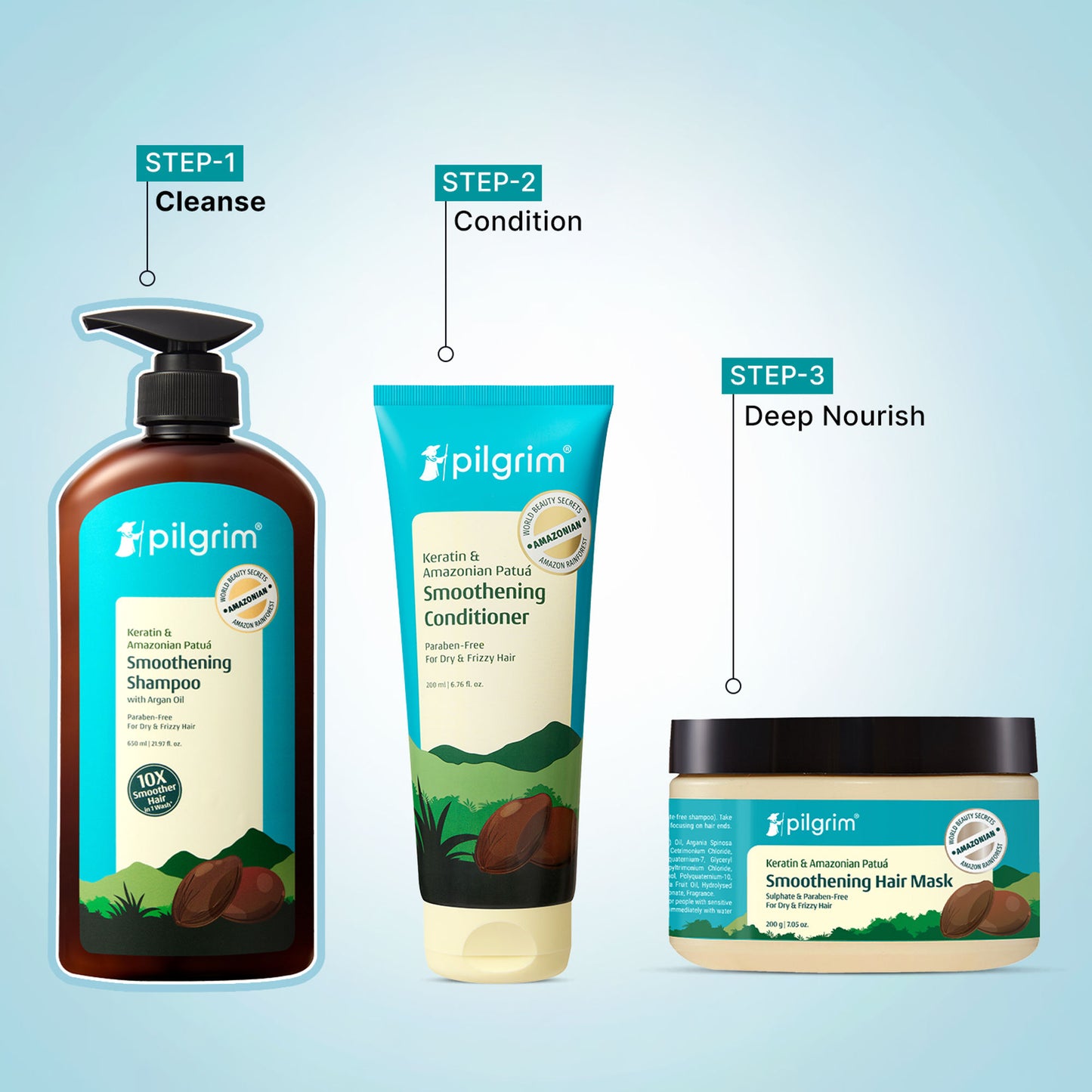 Pilgrim Keratin & Amazonian Patua 10X Smoothening Soften Shampoo For Dry & Frizzy Hair Paraben Free