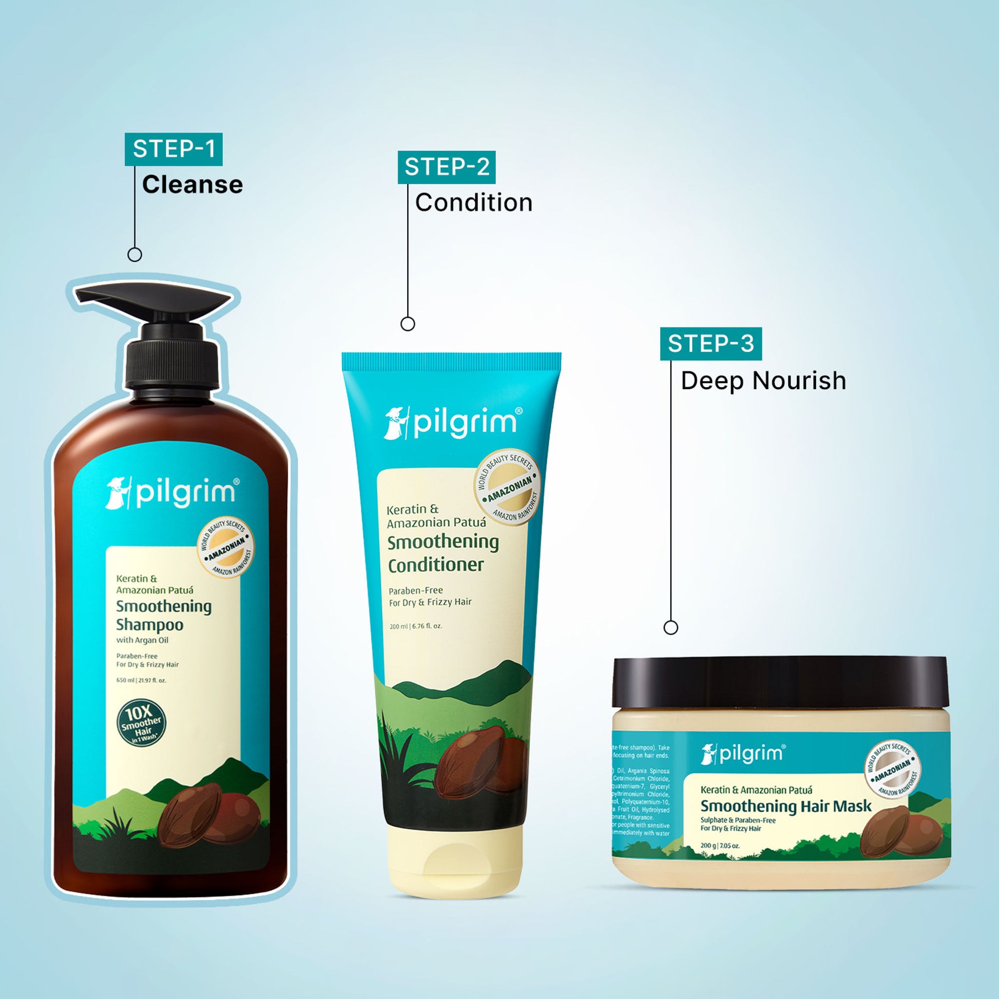 Pilgrim Keratin & Amazonian Patua 10X Smoothening Soften Shampoo For Dry & Frizzy Hair Paraben Free