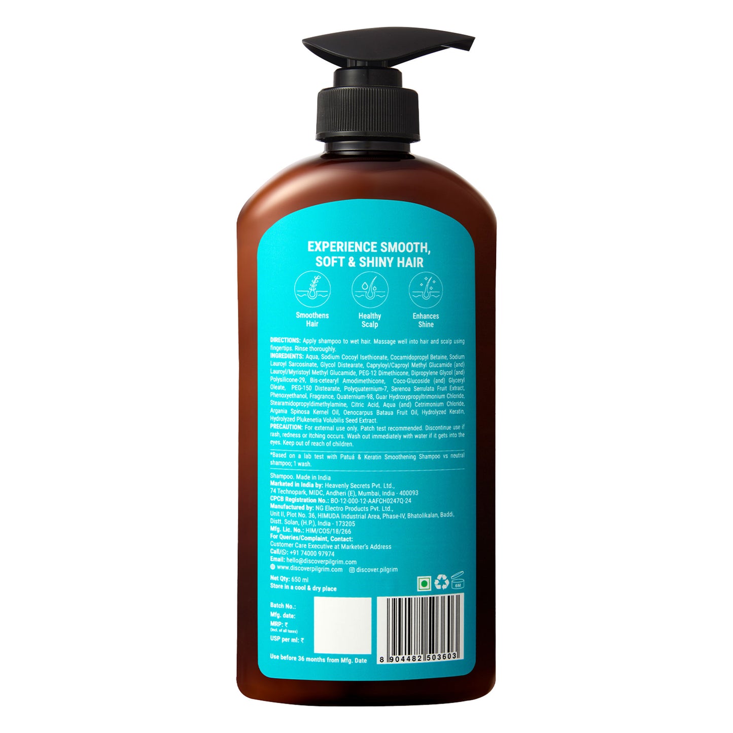 Pilgrim Keratin & Amazonian Patua 10X Smoothening Soften Shampoo For Dry & Frizzy Hair Paraben Free