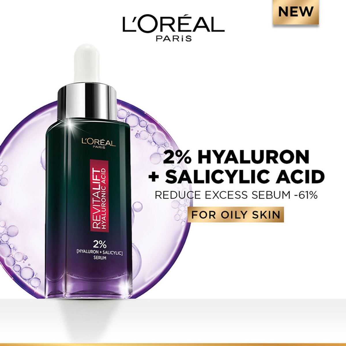 L’Oréal Paris Revitalift Hyaluronic Acid Oil Control Serum 2% Hyaluronic Salicylic Acid, Shine Free