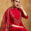 Indyancart VA Women'sFloral Embroidered Mandarin Collar A-Line Kurta With Trousers & Dupatta
