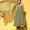 Dhiyona VA Women's Textured Poly Georgette Spaghetti Straps Kurta Set
