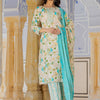 Indyancart VA Women'sFloral Printed Regular Beads and Stones Kurta with Trouser & Dupatta