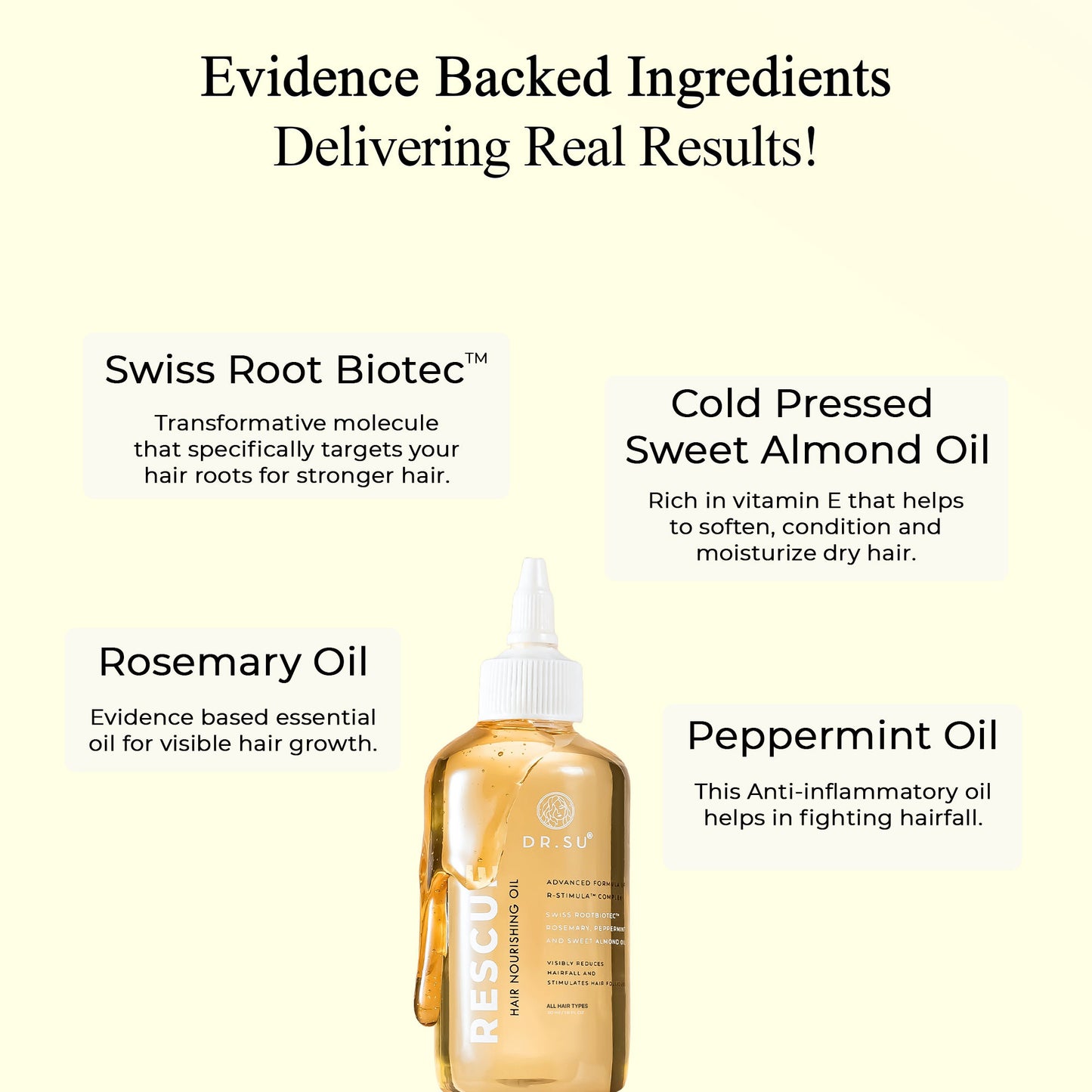 Dr. Su Rescue Hair Nourishing Oil For Instant Shine Rosemary, Peppermint, Sweet Almonds