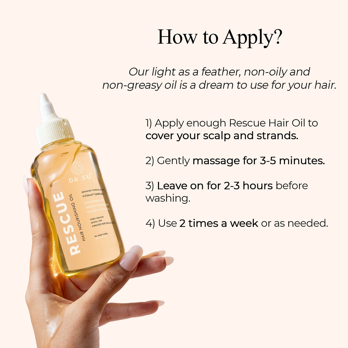 Dr. Su Rescue Hair Nourishing Oil For Instant Shine Rosemary, Peppermint, Sweet Almonds