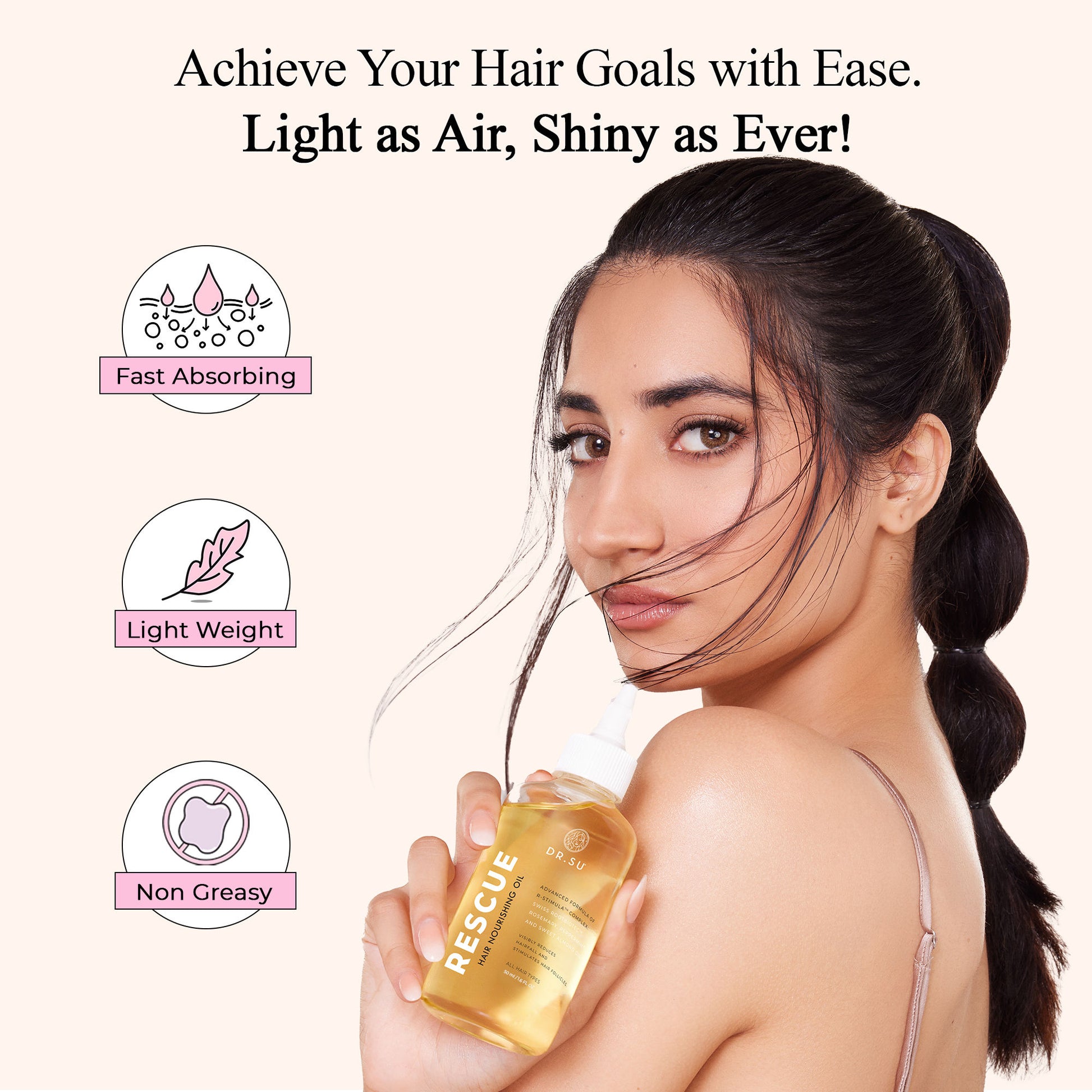 Dr. Su Rescue Hair Nourishing Oil For Instant Shine Rosemary, Peppermint, Sweet Almonds