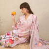 Indyancart IE Floral Printed V-Neck Chanderi Silk Straight Kurta With Trousers & Dupatta