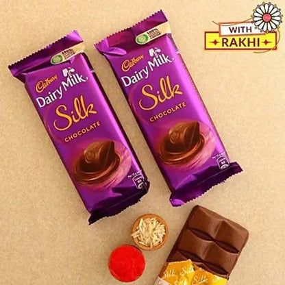 American Diamond Motif Rakhi and Cadbury Silk Chocolates