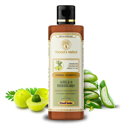 Vagad's Herbal Amla & Bhringraj Shampoo with Aloe vera, Brahmi, Shikakai - Boosts Hair Growth