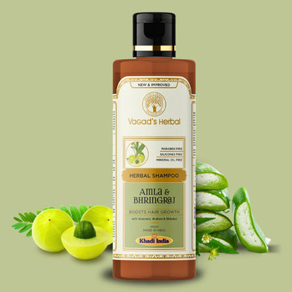 Vagad's Herbal Amla & Bhringraj Shampoo with Aloe vera, Brahmi, Shikakai - Boosts Hair Growth